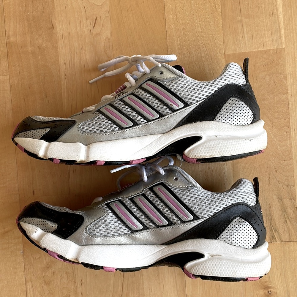 Women girls adidas 6.5 wide pink black white shoes sneakers light net 5